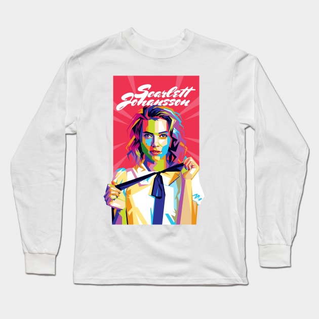 Scarlett Johansson Pop Art Long Sleeve T-Shirt by Laksana Ardie Store